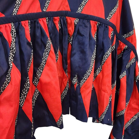Vintage Mignon Dress 70s 80s Festive Party Retro Red Blue Vtg Diamond Print XS/S - Picture 8 of 14